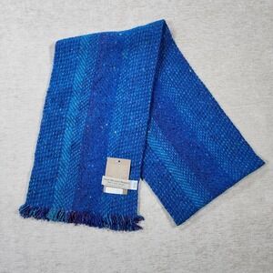 NWT Aran Sweater Market Ireland Wool Scarf Blue Knit Colorful Tweed Fringe